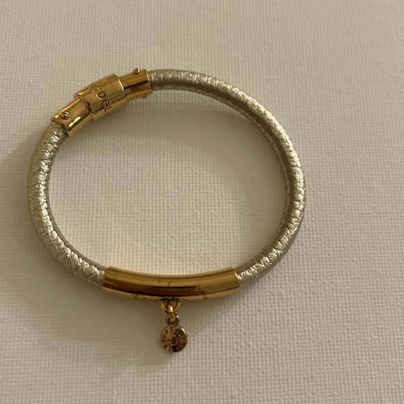 Henri Bendel Leather Bracelet Silver Gold Small Gold Charm With Crystal - Picture 2 of 4